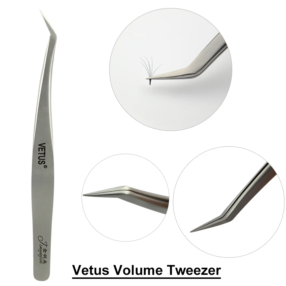 Professional Silver Stainless Steel Eyelash Applicator Eyelash Tweezers Extension Russian Volume Lash Tweezers