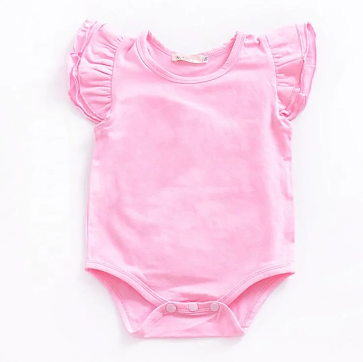 
Hot Selling New born Baby Girls Flutter Ruffle Rompers Onesie Baby Clothes Summer Plain Blank Baby Romper Onesie 