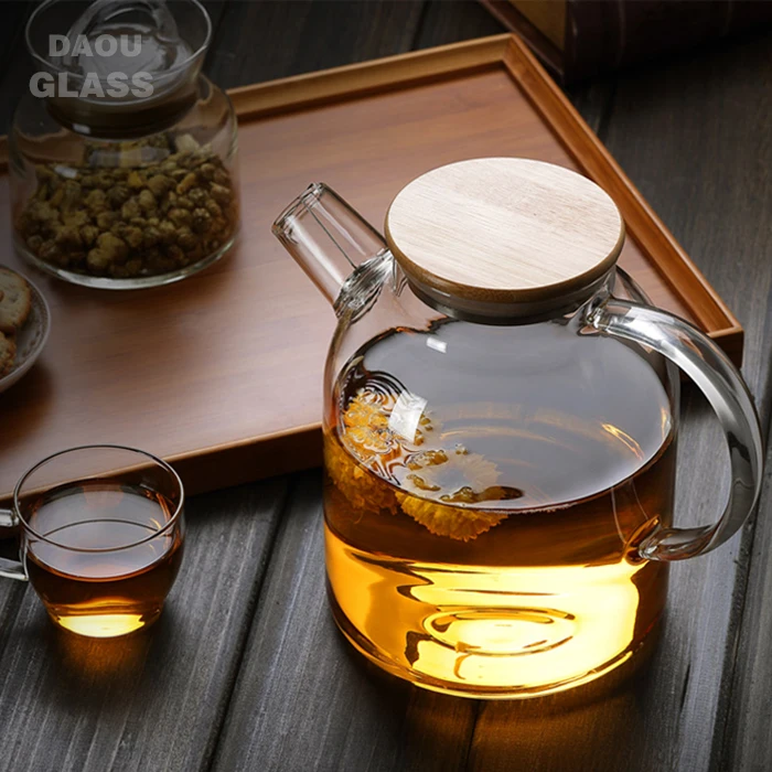 
glass teapot kettle with Bamboo lid and spring strainer ,teapot maker, chinese supplier 