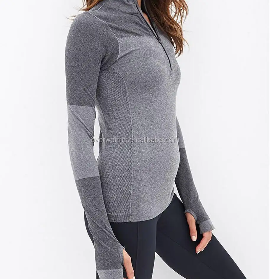 Half zip womens seamless pullover long sleeve running jacket