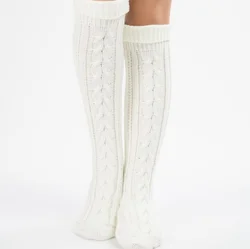 New thermal wool leg set foot socks knitted above knee Christmas boot sets diagonal figure hemp flowers floor socks