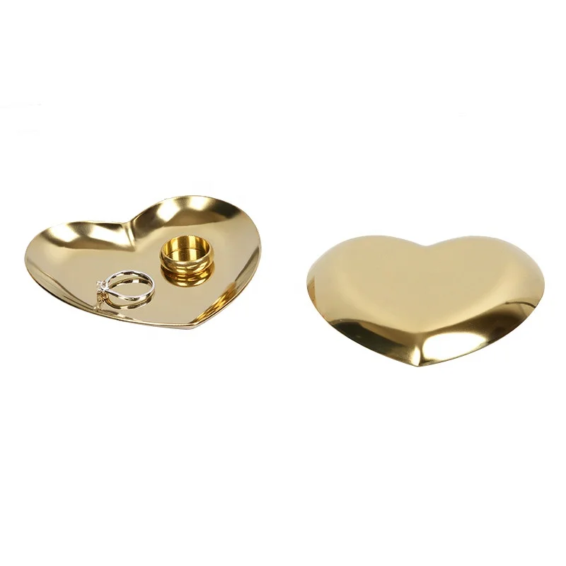 Cute stainless steel material rose gold color heart shaped trinket dishes metal ring dishes