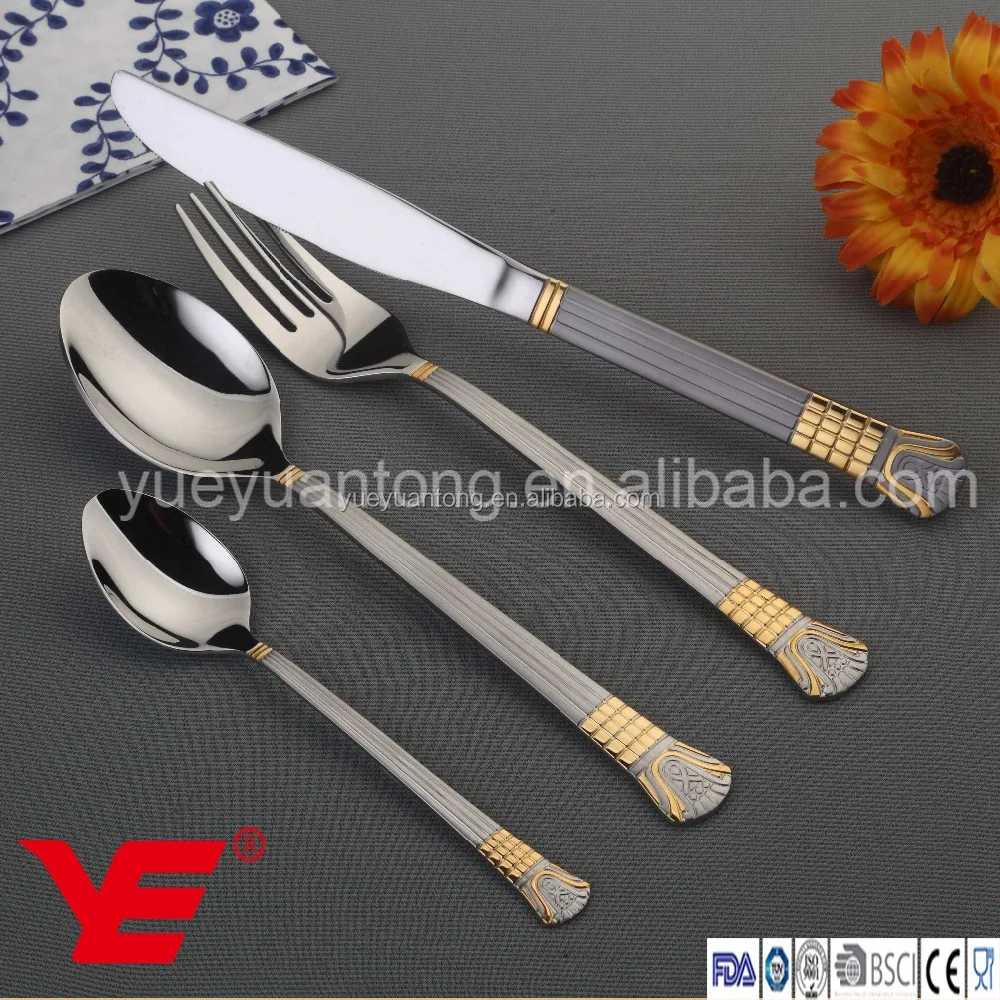 
Stainless steel gold plated table spoon & fork set for wholesale 