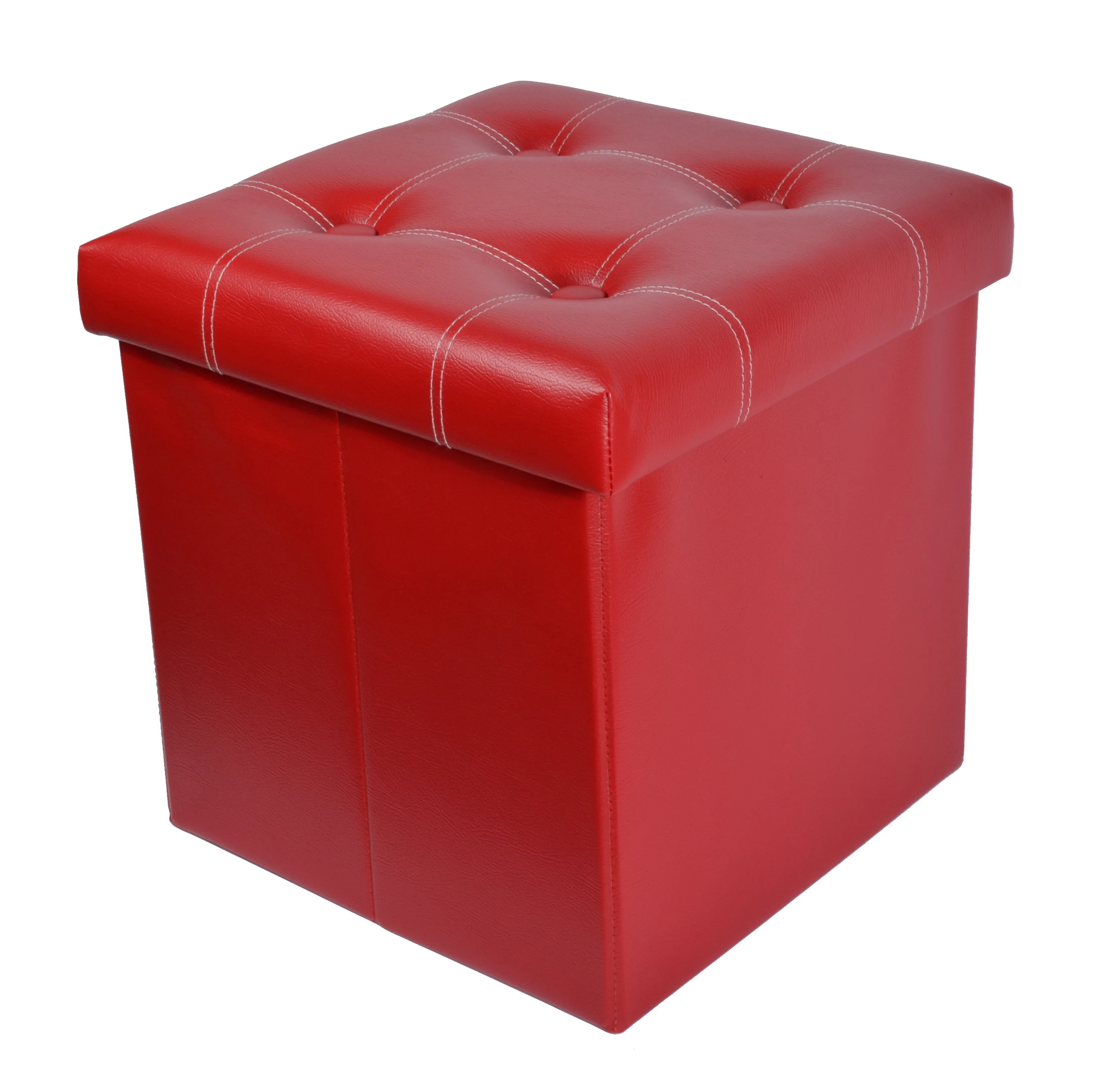 Red Cross stitching square EI MDF folding storage seat box,pouffe stool,OEM