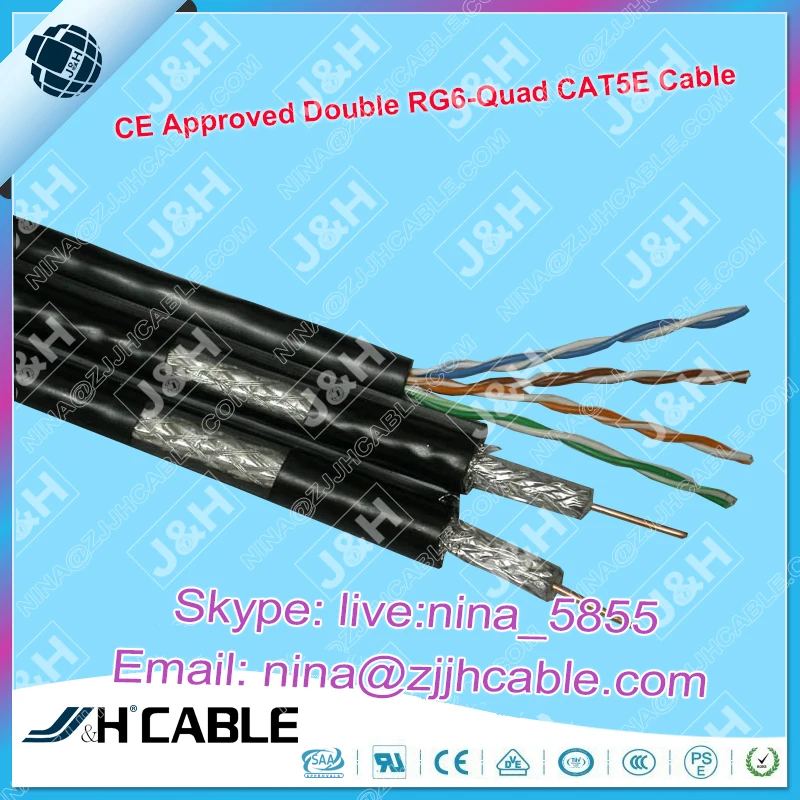 CE Утвержден Двойной RG6 Quad коаксиальный кабель cat5e