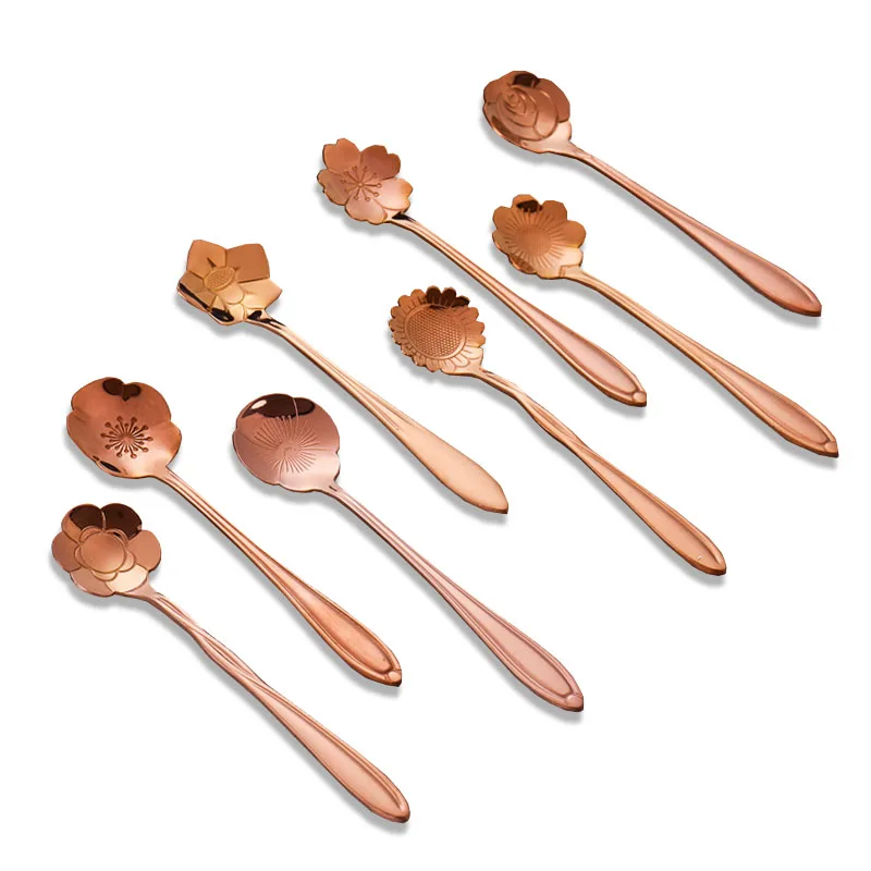 Flower Shape Rose Gold Stainless Steel Coffee Mixing Spoons for Promotion