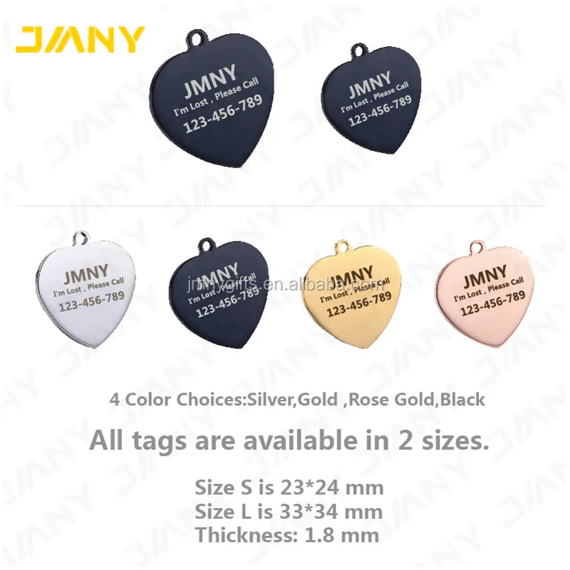 Factory Direct Stainless Steel Heart Shape Wholesale Dog Tags