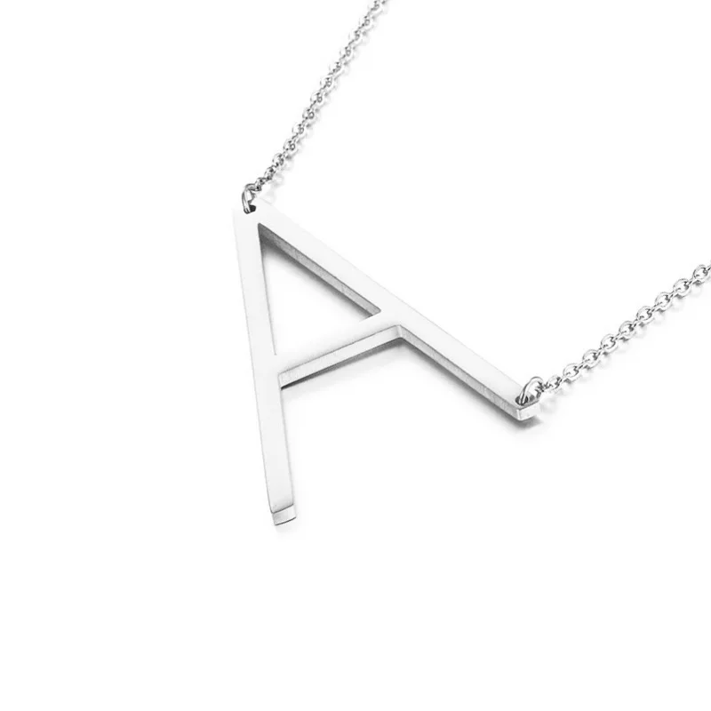 New Gold Tone A-Z Big Letter Alphabet Pendant Necklace High Polished Initial Letter Alphabet B Stainless Steel Pendant Necklace