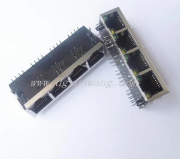 Rj45 1x4 соединительный узел Вниз сквозное отверстие 10/100/1000 base-t w/светодио дный (желто-зеленый)