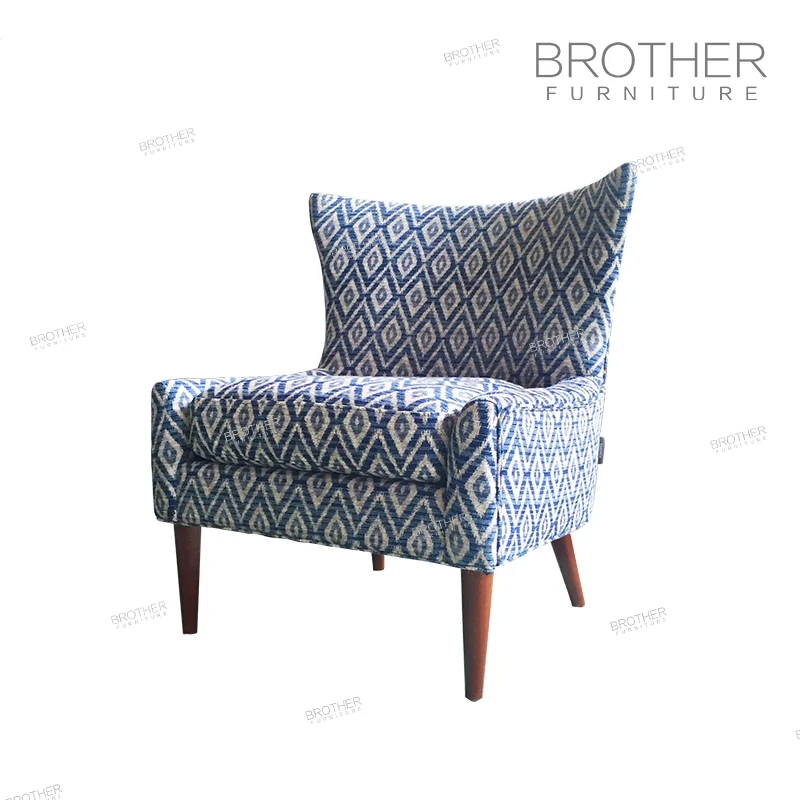 Blue Fabric Antique high back wing single sofa chair