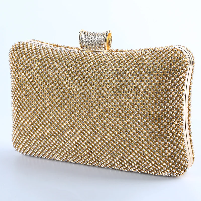 Factory direct wholesale classic crystal evening bag brand new diamond box clutch with satin lining for women party prom banquet