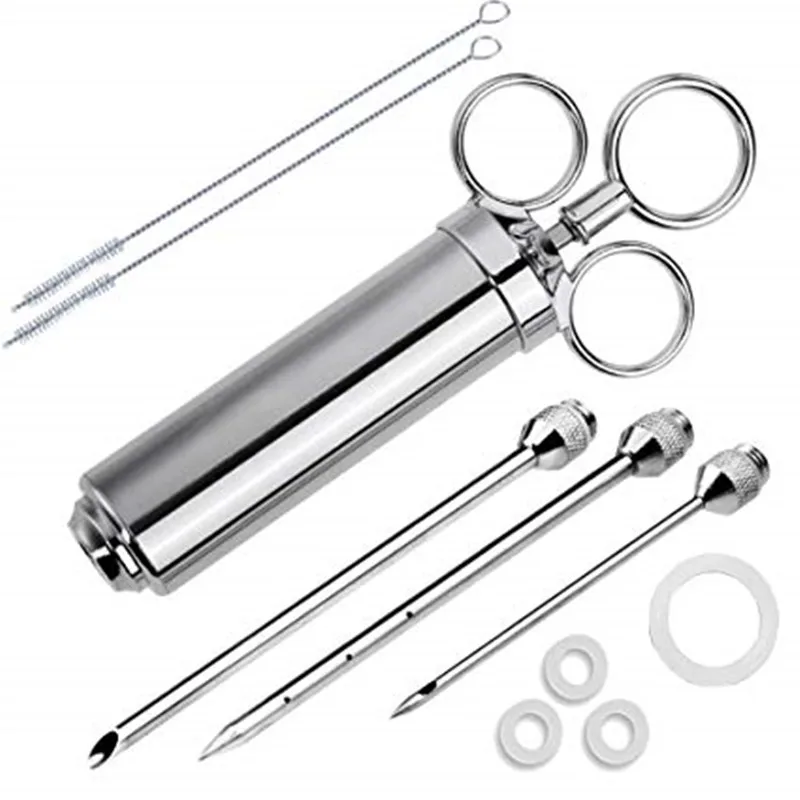 Premium BBQ Accessories Large Capacity Stainless Steel Meat Injector Syringe with 3 Marinade Needles