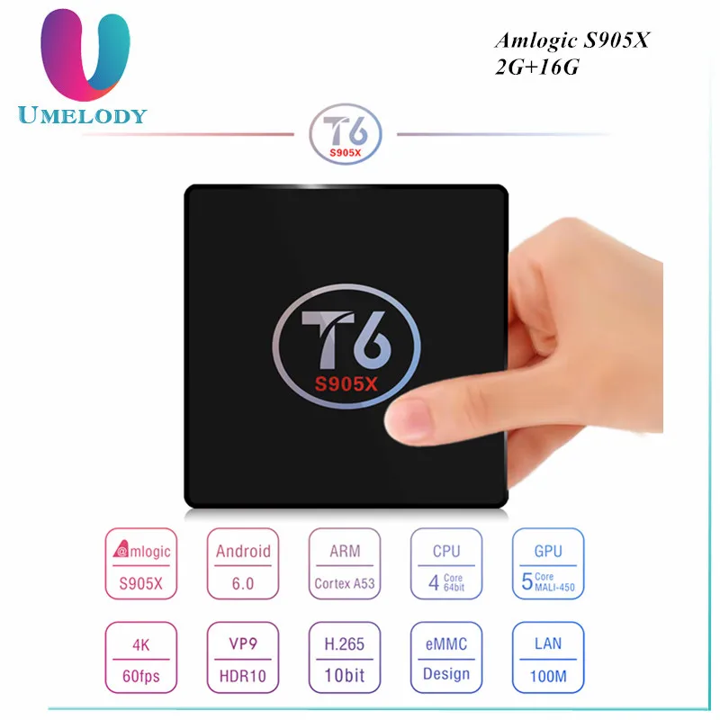 Umelody factory price T6 S905X TV Box mp4 download hindi video songs 2GB 16GB Android 7.1 Smart TV Box conax satellite receiver