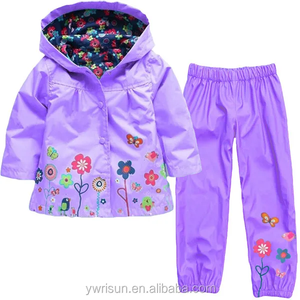 2017 Best selling Children Warm Rain suit Raincoat Set Rainbow Color Cartoon Kids Raincoat With Pants