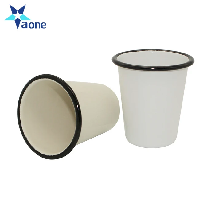 Custom Logo Printed Promotional Gifts Solid White Enamel Cup with Black rim Enamel Mugs Without Handle Wholesale