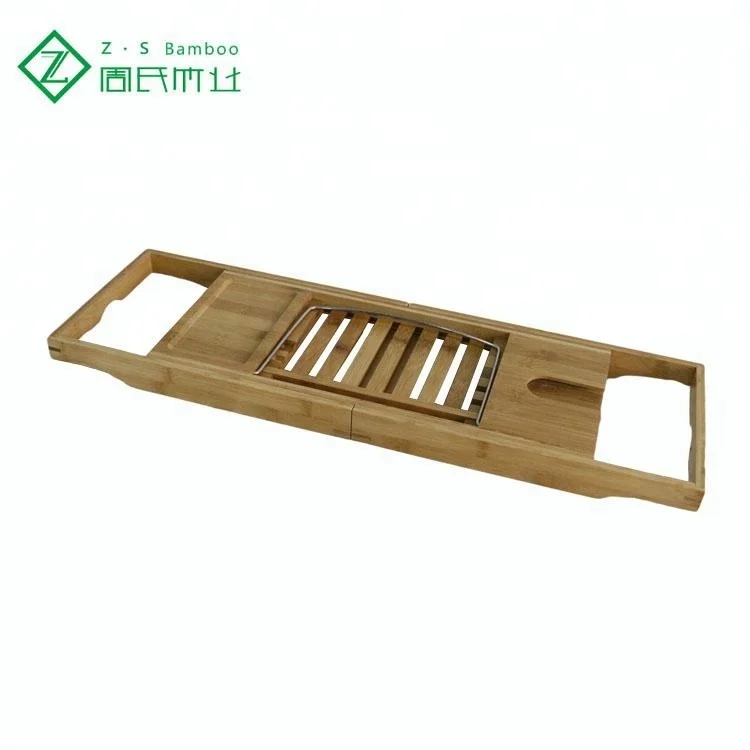 
Bamboo Shower Towel Racks Bath Tub Organizer with Extending Sides and Book Holder Removable Towel Holder 