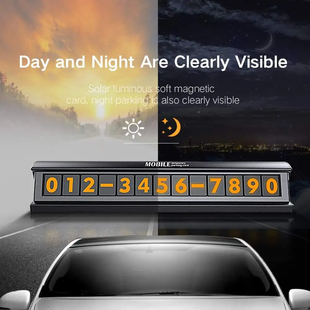 Digital Telephone Number Card Car Phone Number Plates Night Light Temporary Car Parking Card