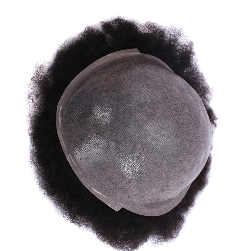 light density afro swiss replacement thin skin Wholesale Man Hair Men Human Black Cheap Pu Base Wig Weave Unit Male Afro Toupee
