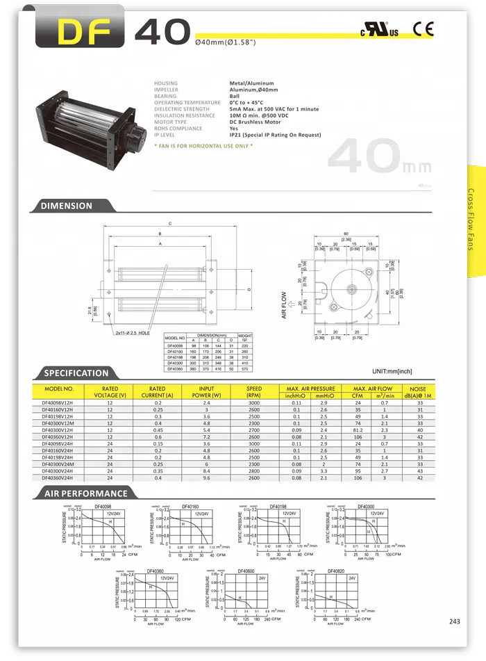 DF40198 12V 43mm Tangential Fan