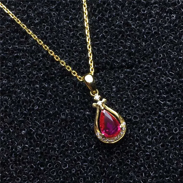 18k gold South Africa real diamond natural red ruby pendant necklace ring jewelry set for women
