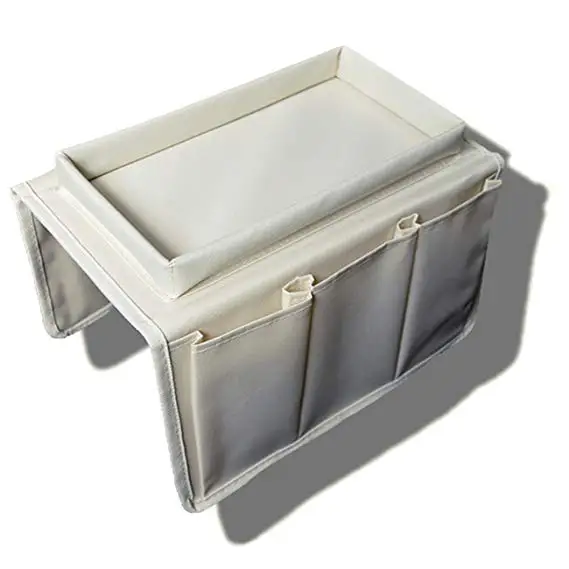 Folding 6 pockets Grey Polyester Fabric Space Saver sofa arm tray