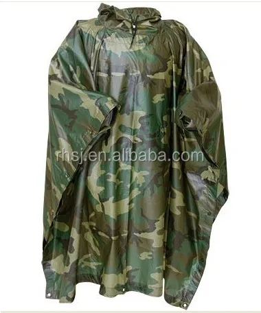 0.15mm thick PVC rainponcho for adult with hood and tie