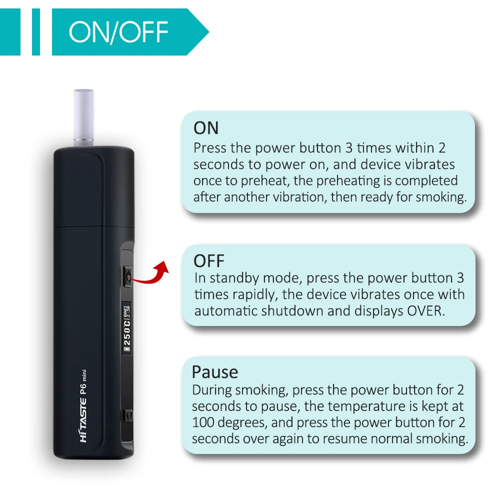 
Russia Hot Sale Hitaste P6mini Heat No Burn Cigarette Electronic Smoking Device With KC Certificate 