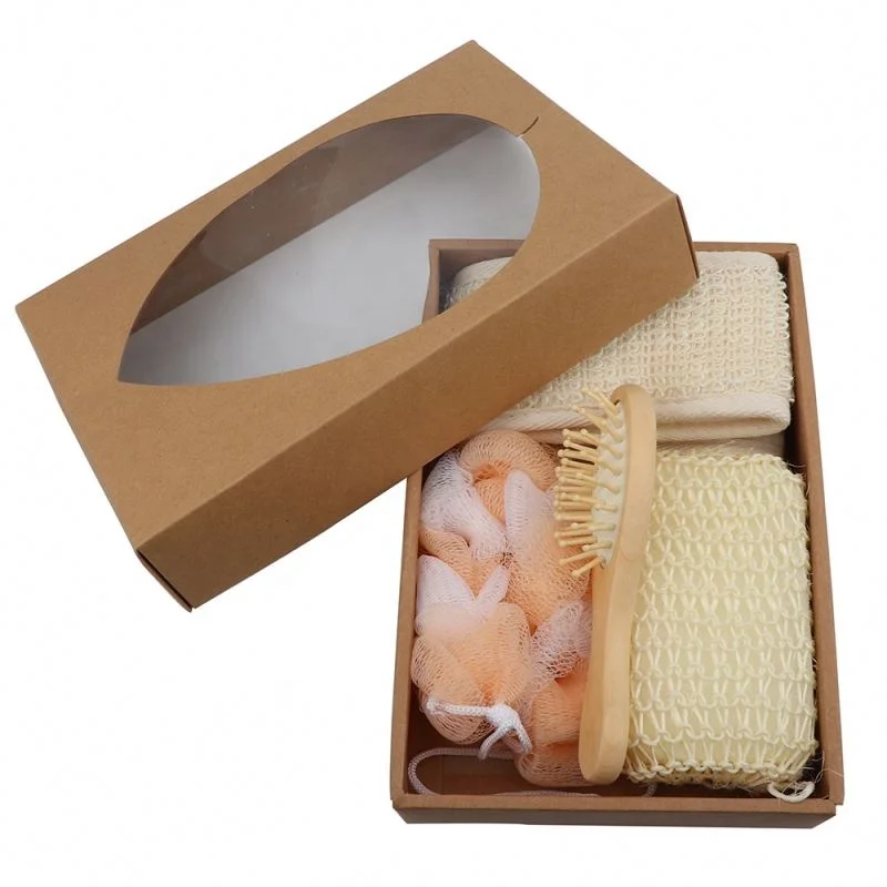 
Hot Sale Bathroom Accessory Sets ,Wooden Bath Shower Gift Set Include Scrubber Massage Comb For Women 