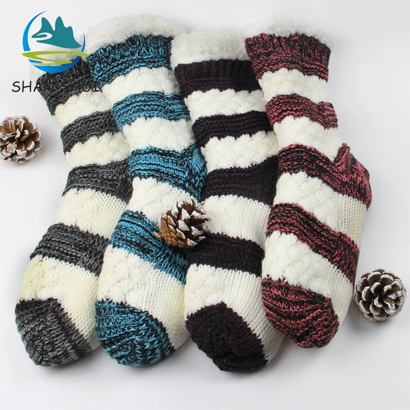 
Customized winter indoor striped women thermal home sock 