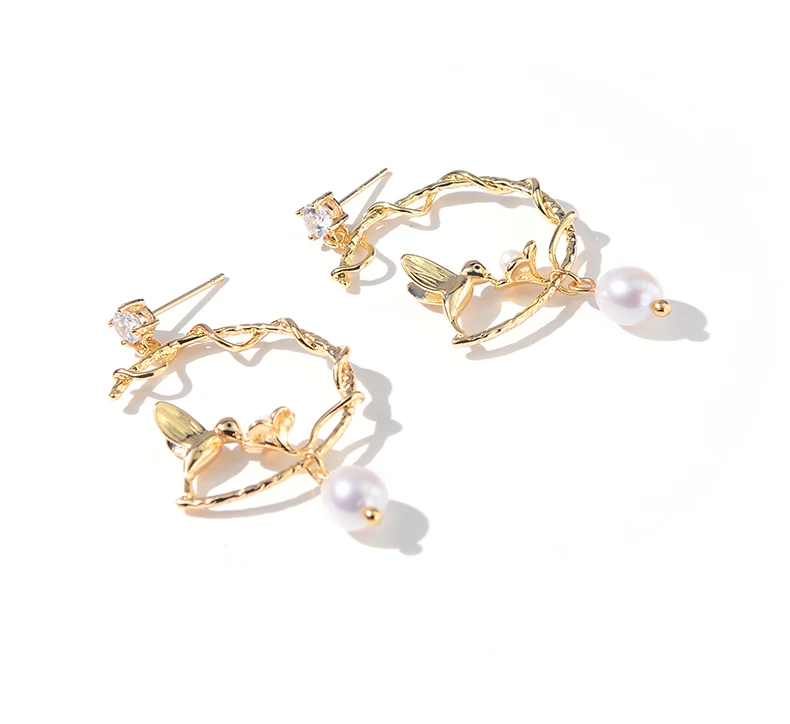 Semicircle wreath bird flower pendant earring pearl is the basis of female individual character vogue euramerican earring