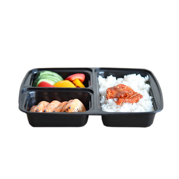 Disposable black rectangle PP green fruit vegetable fast food takeaway lunch box