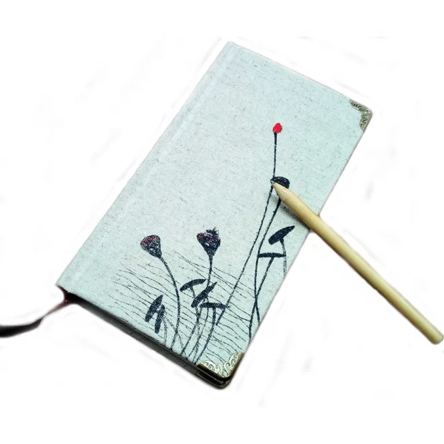 Unique 100% Linen Fabric Flowers Printed Covered Journals Hemp Notebook