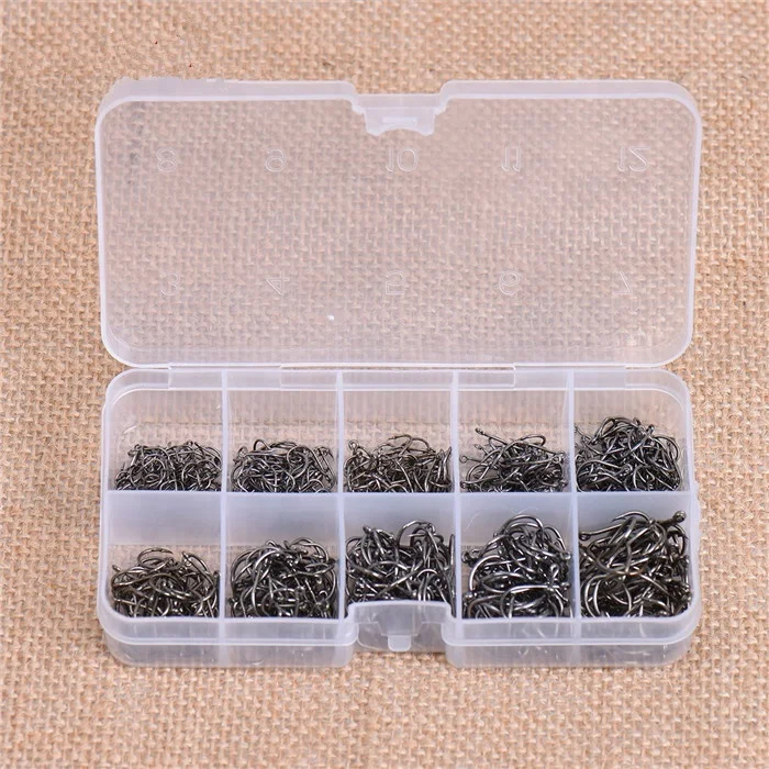 600pcs/box High Carbon Steel Fishing Hook Size #3-#12 Carbon Steel Fishhook Fishing Tackle