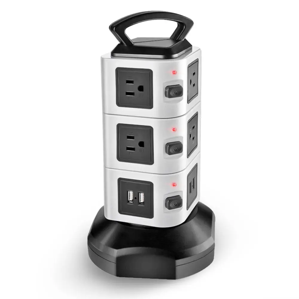 Power Strip Tower Surge Protector Electric Charging Station 10 Outlet Plugs with 4 USB Slot Extension Socket