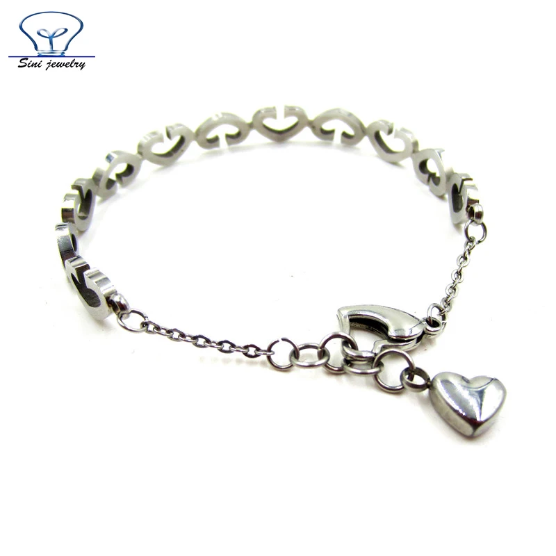 Highly Polished 2016 Fashion Casual Sporty Stainless steel Charm silver Heart Pendant men chain Bracelets Korea style