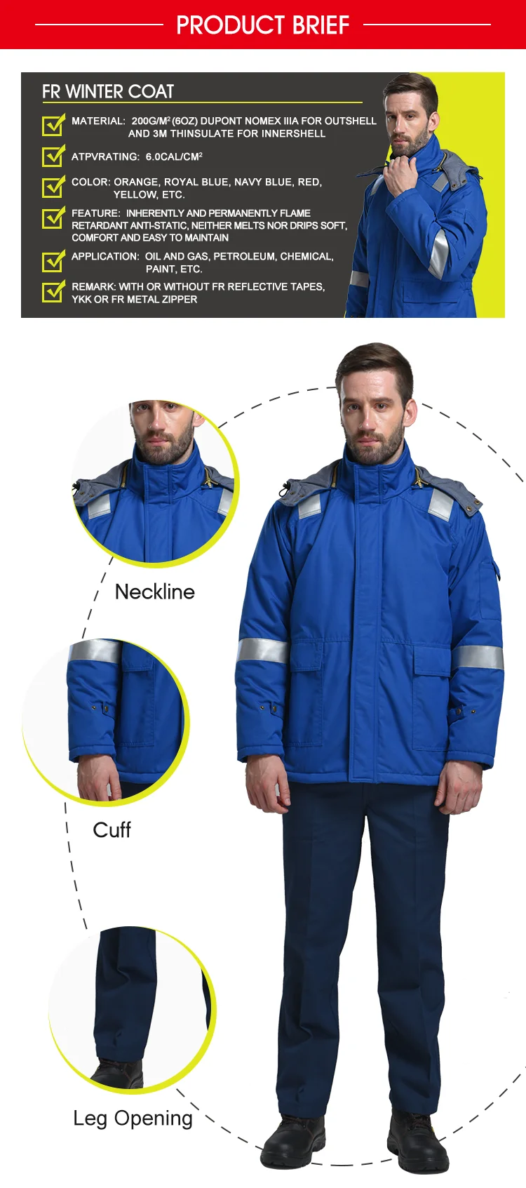 Winter Workwear Jacket Safety Coats Nomex/FR Cotton Fabric