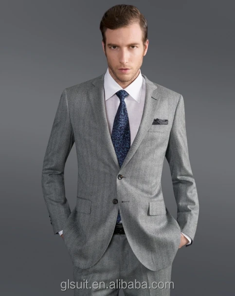 100% wool two buttons Notch Lapel Grey herringbone half-canvas latest design coat pant men suit