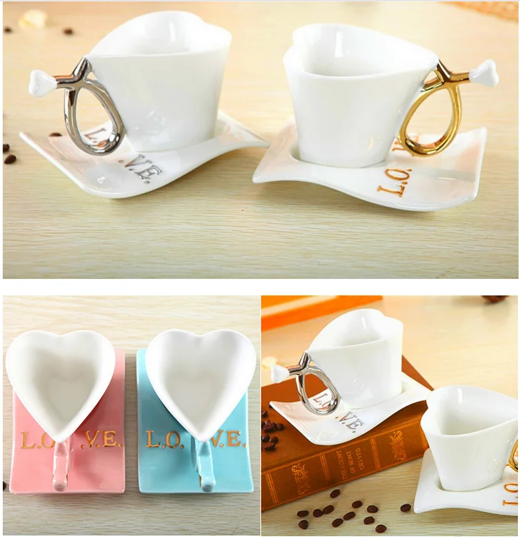 
Heart-shaped Cup Holder Lovers Ceramic Coffee Mug With Saucer For Gift 