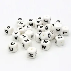 Квадратные силиконовые бусины с буквами, Английский алфавит, Детская жевательная трубка 12 мм, не содержит Бисфенол А, 100% пищевой класс