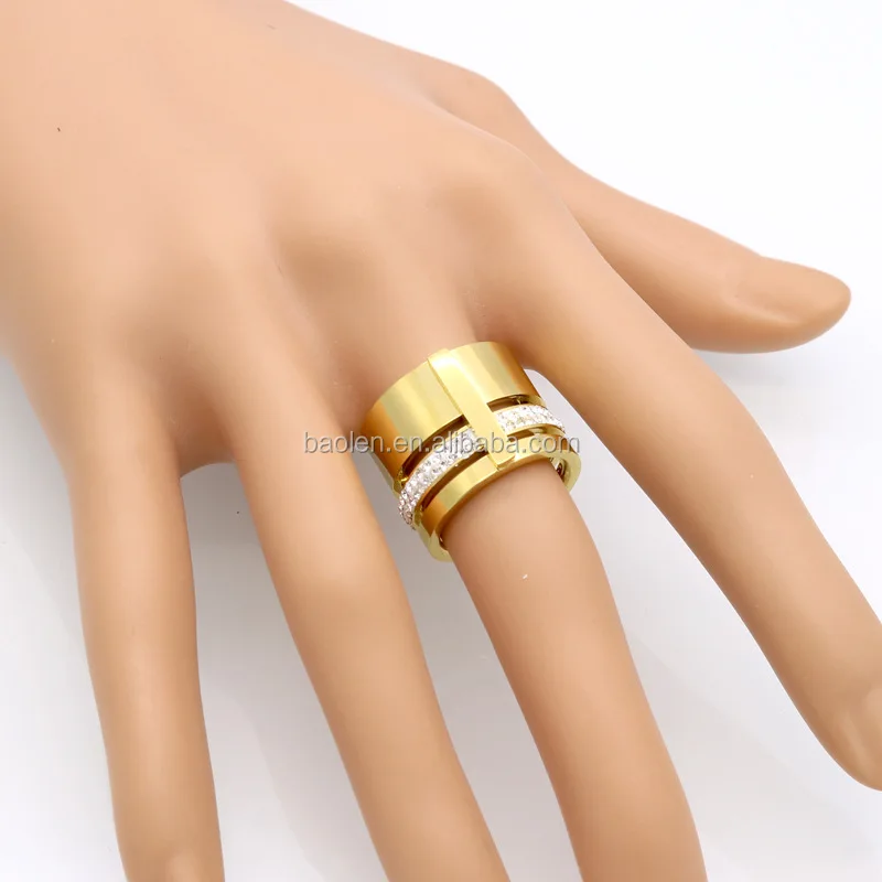 Gold Color Zircon Crystal Titanium Stainless Steel Rings For Women Men Wedding Jewelry Three Layers Beauty anillos Female Rings
