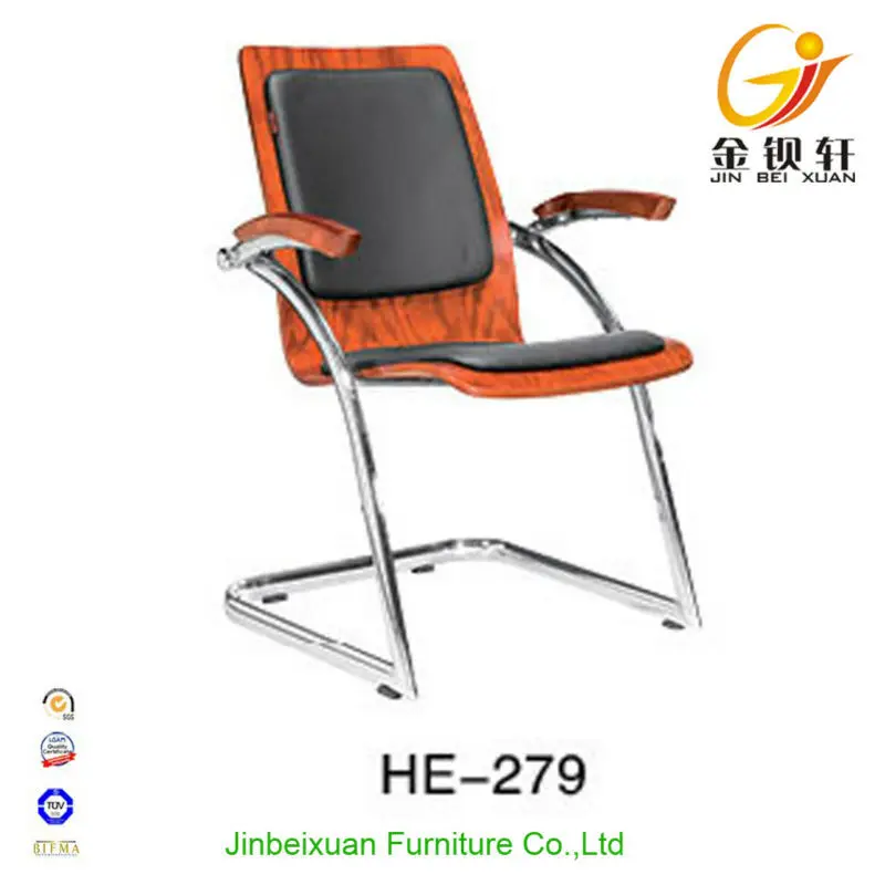 Office meeting room bent wood chair designs with chromed arm HE-220