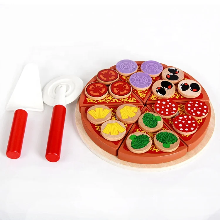 Children Educational Set Cooking Magnet Cutting Pizzle Kids Wooden Kitchen Set Toy