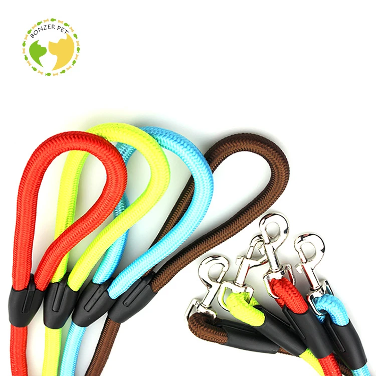Colorful Nylon Braided Rope Metal Clips Dog Leash
