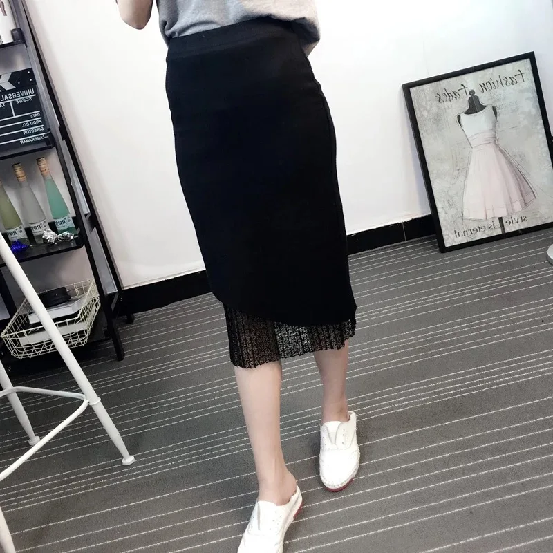 2018 latest spring autumn winter elegant lady sexy lace bust skirt knitted dress