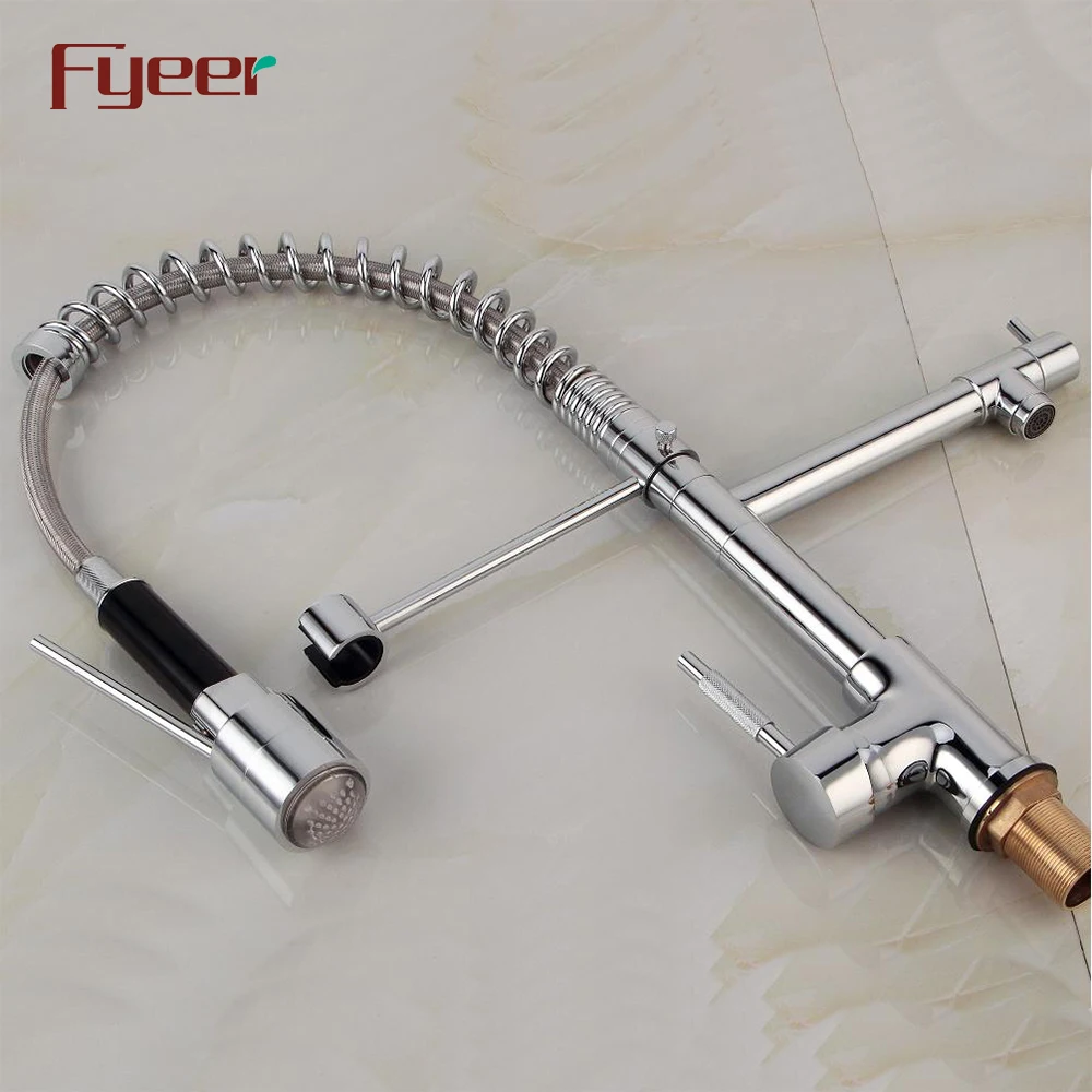 Fyeer Double Spray Pull Down Kitchen Sink Faucet with Led Light