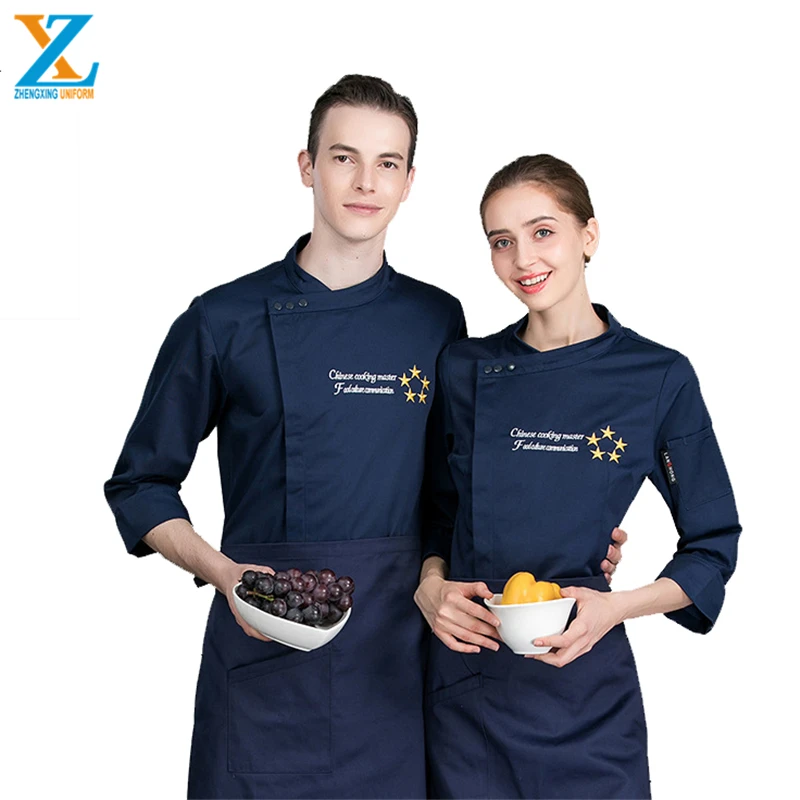 Stand Collar White Long Sleeves Restaurant Coat Kitchen Jacket Cooking Cheap Chef Uniform