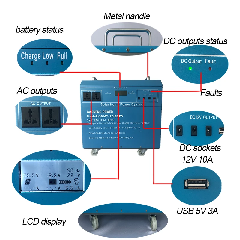 
All in one portable home use solar power system 300W 