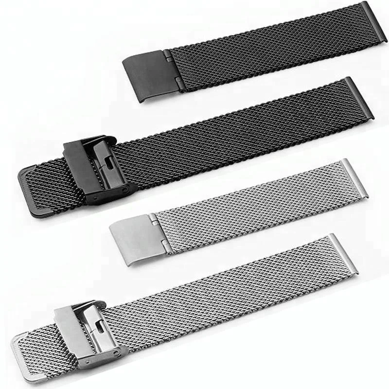 Fashion 0.6 coarse Stainless Steel Mesh  Milanese Loop  Watch bands strap with double safety buckle for smart watch band