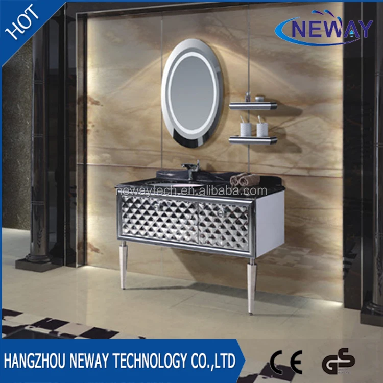 Classic stainless steel marble top bathroom cabinet with mirror