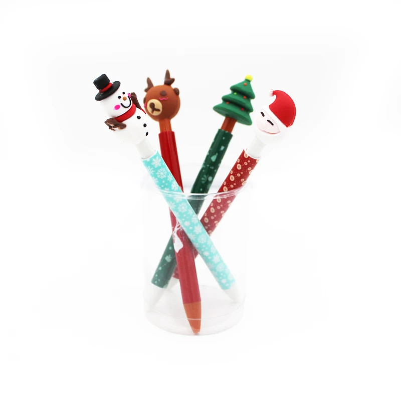 Cartoon head Christmas ballpoint click pen with heat transfer